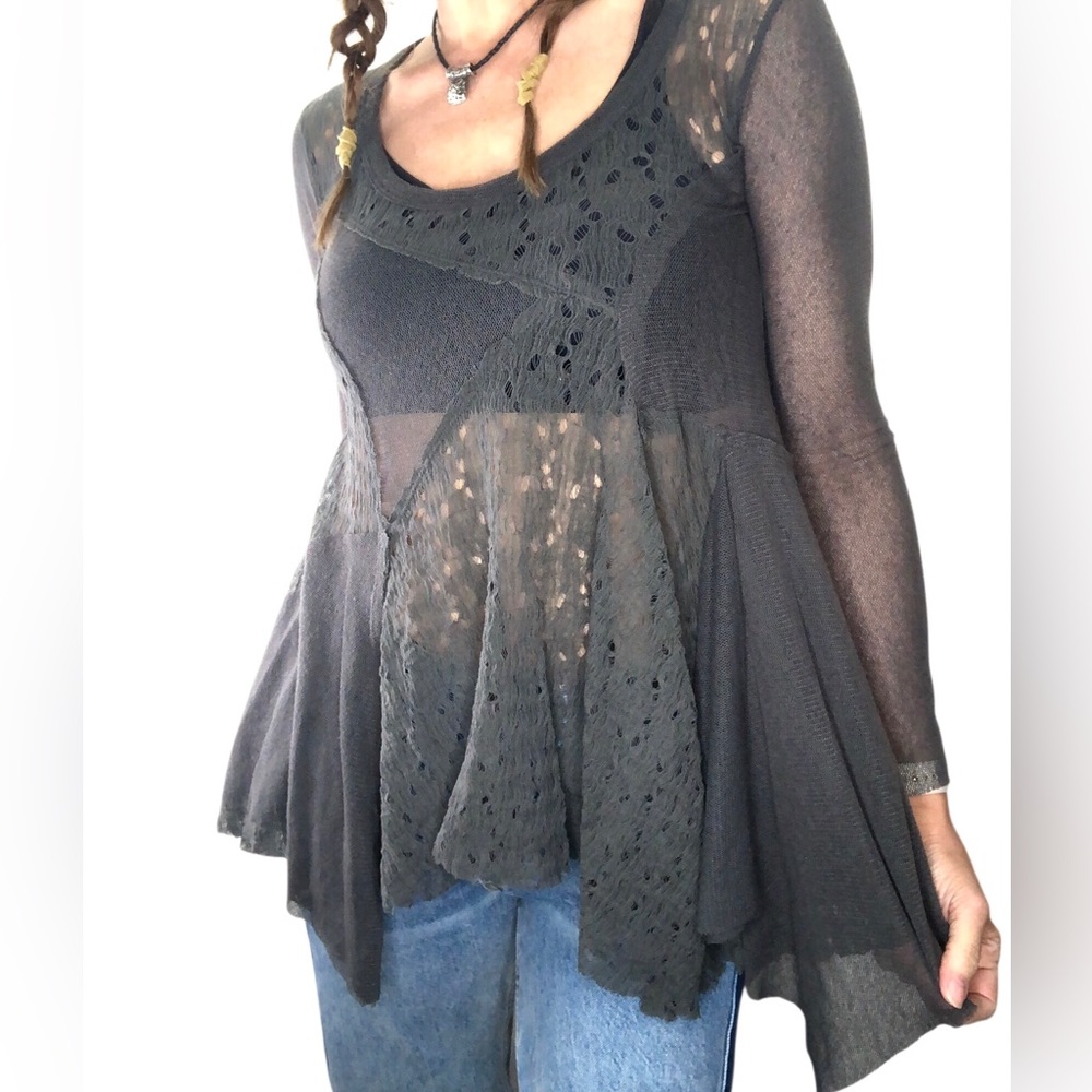 Sunlight Paris Gray Mesh Top Sheer Tunic Sz S (1) Lagenlook Whimsygoth Fairycore